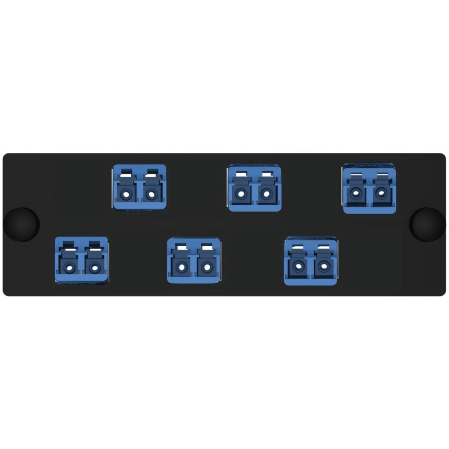 Opticom Fiber Optic Adapter Panels, Singlemode (OS1/2), (6) LC Duplex Adapters for 12-Strand Fiber, Blue