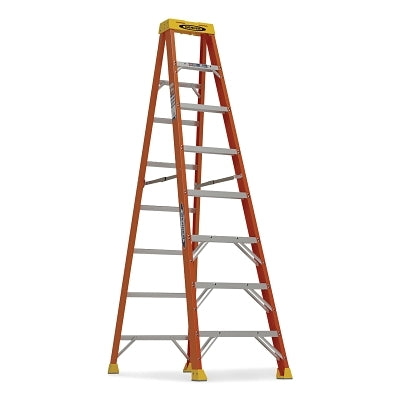 Fiberglass Stepladder, 6108, Type IA, 8 ft L, 25 in W, Single-Sided, 300 lb Load Capacity, Orange/Yellow