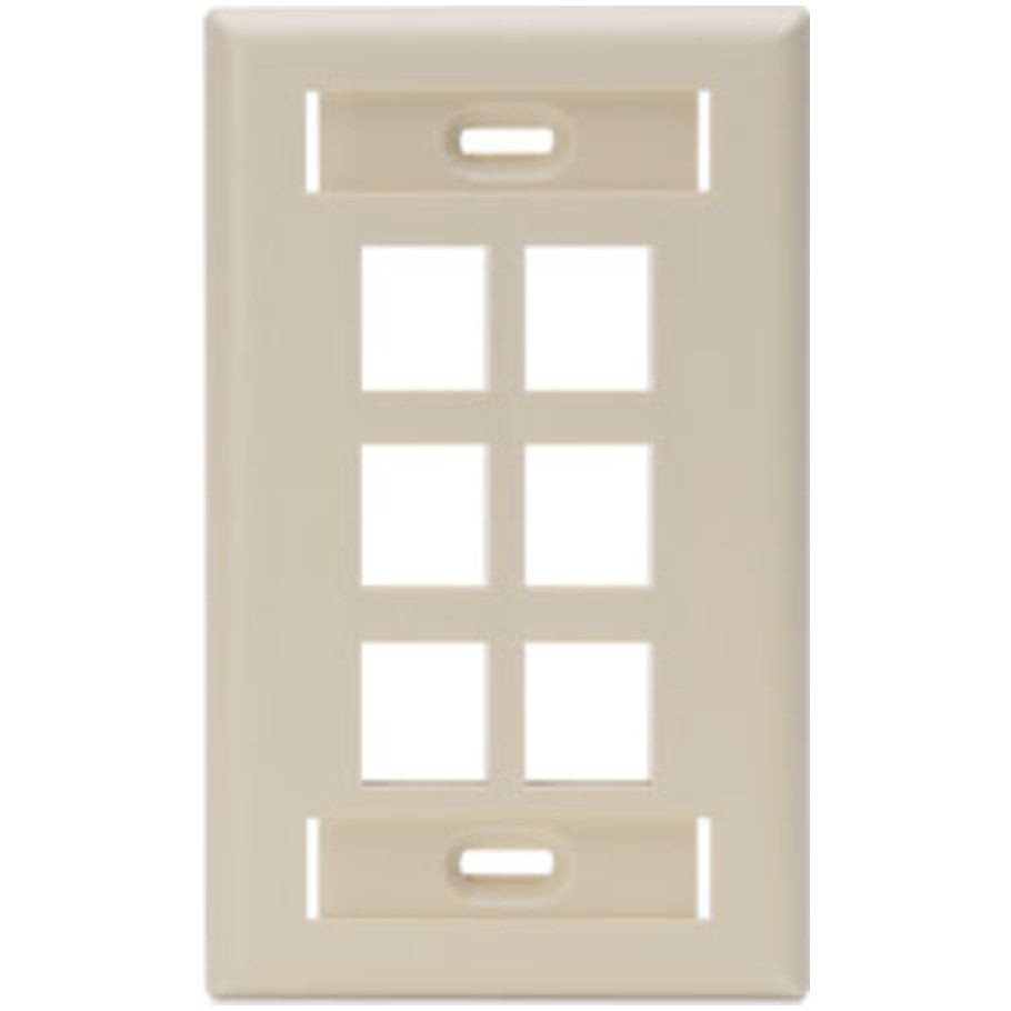 QuickPort Wallplates With ID Windows, Single-Gang, 6-Port, Ivory