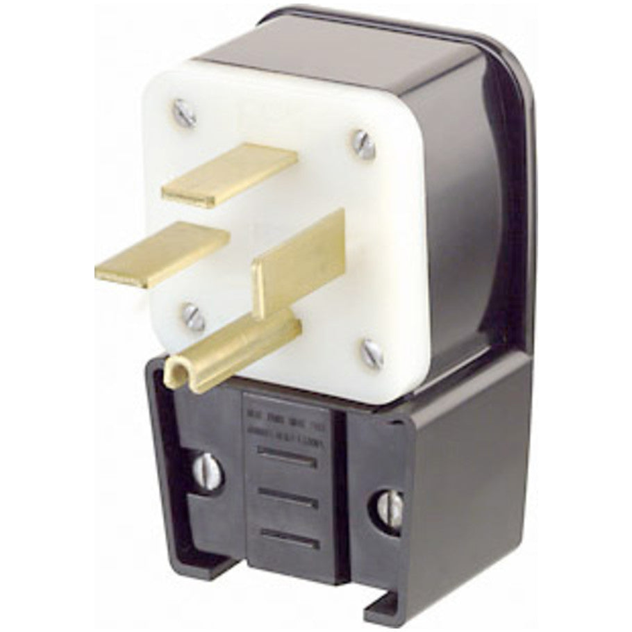 Black Nylon 50A 3-Phase 250V 3P4W NEMA 15-50P Single Straight Blade Angled Plug