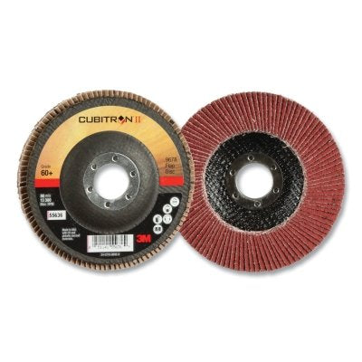 3M 051141-55605 Cubitron II Flap Discs 967A, 4-1/2 in dia x 7/8 in AH, T27, 40+, 13300 RPM