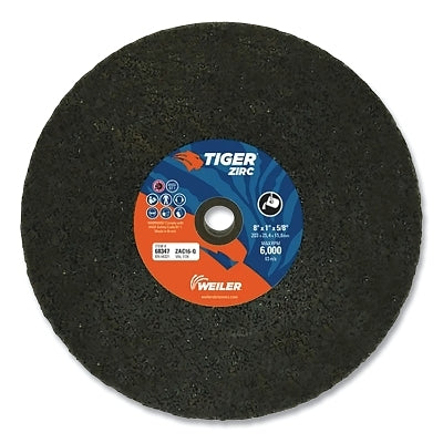 Tiger Snagging Wheel, 8 in dia x 1 in Thick x 5/8 in Arbor, 16 Grit, Zirconia Alumina, Type 1, 5 EA/BX