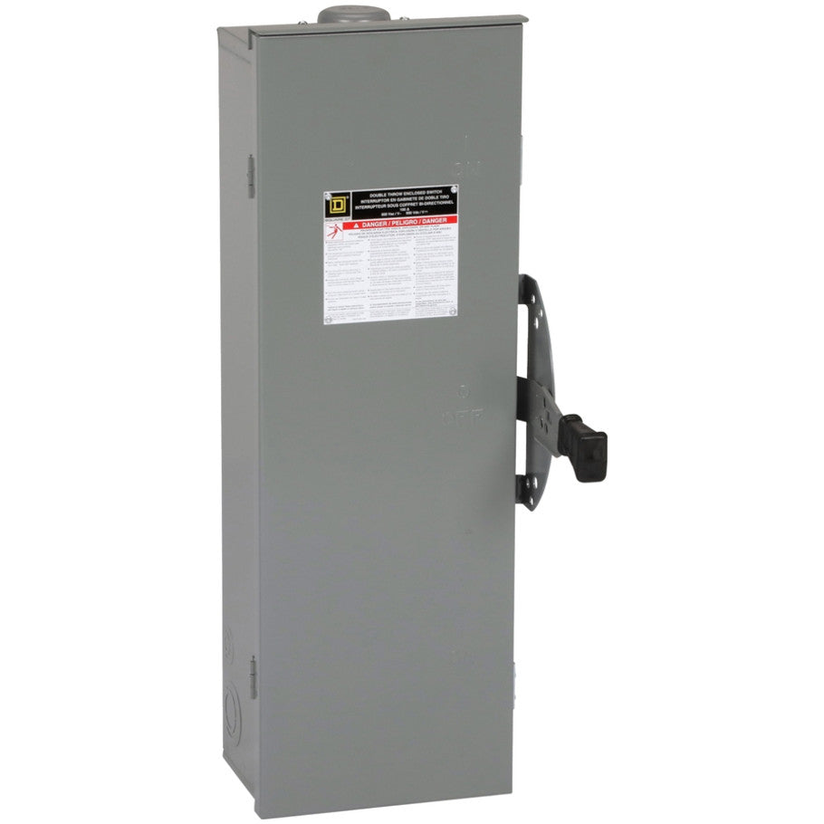 Safety switch, double throw, non fusible, 100A, 600V, 3 pole, 100HP, NEMA 3R, bolt on provision