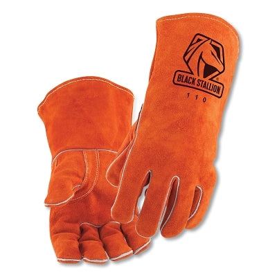 110 Select Shoulder-Split Cowhide Stick Gloves, Large, Rust, Gauntlet Cuff, 18 in L. Cotton Sock Lining