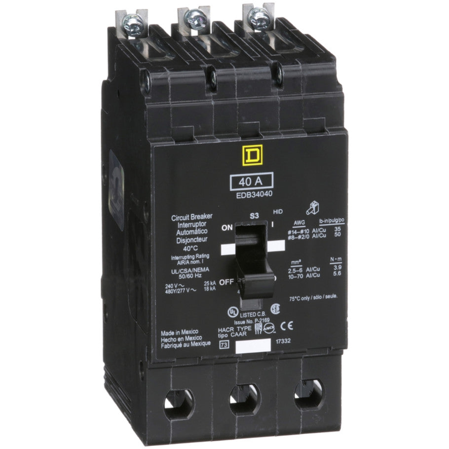 Mini circuit breaker, E-Frame, 40A, 3 pole, 480Y/277VAC, 25kA max, bolt on  TAA