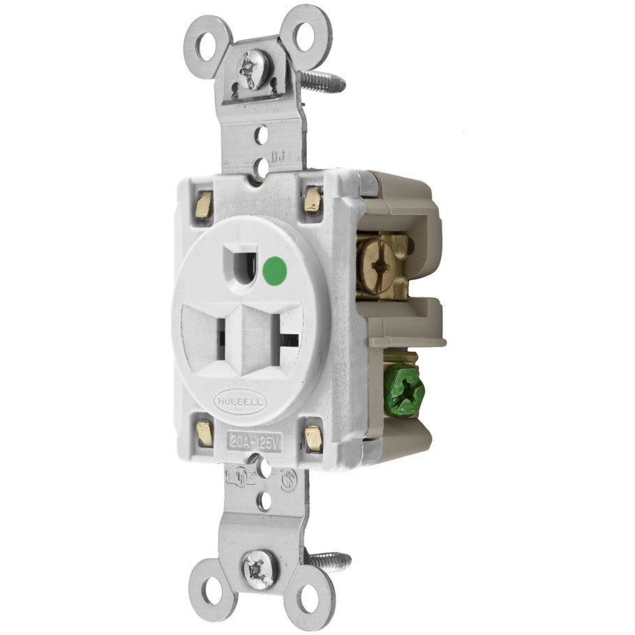 Hospital Grade Receptacle, 20 A, 125 V, 2-Pole, 3-Wire, NEMA Type 5-20R, White