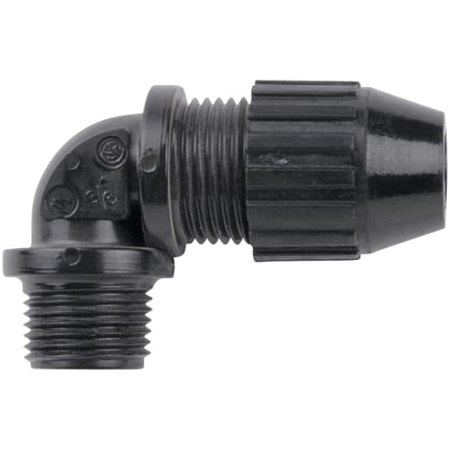 Black Beauty Liquid Tight Strain Relief Connector, Nylon, 90  176;, Cable and Cord, 1/2 in., 0.250 to 0.400 in.