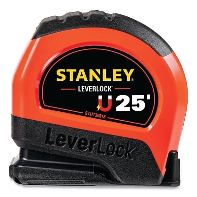 LeverLock Tape Measure, Magnetic, High-Visibility, 1 in W x 25 ft L, Orange/Black