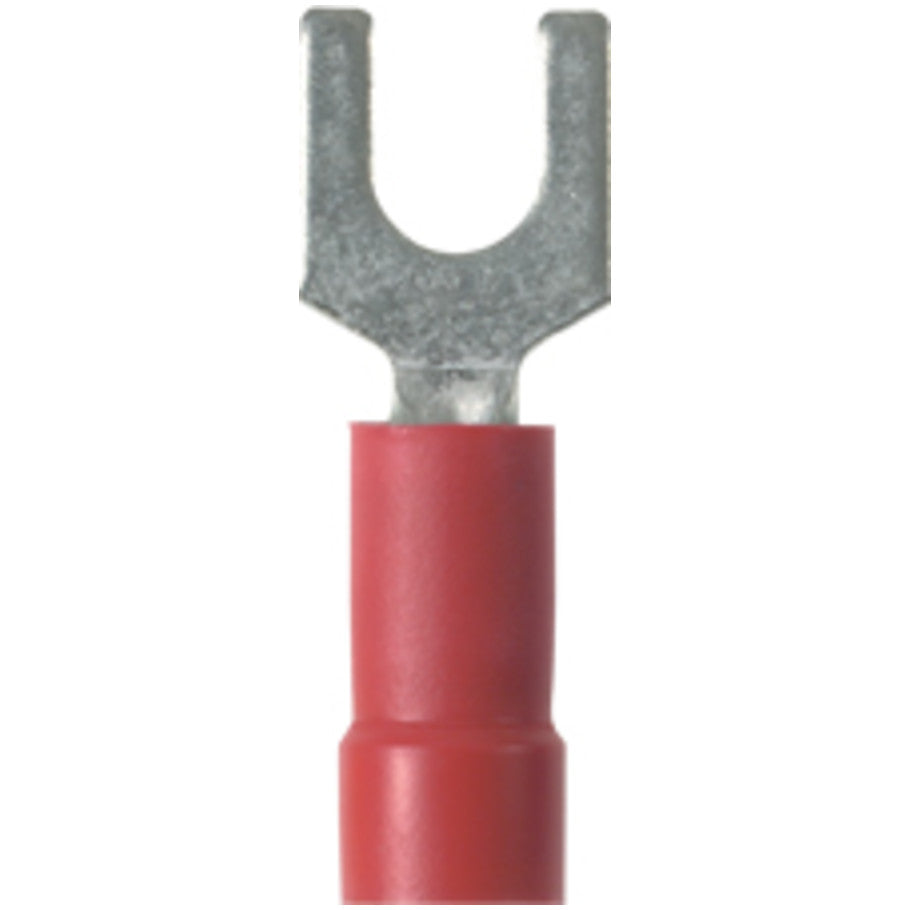 Pan-Term PV18-8F-CY Fork Terminal, Red, Vinyl, 16-22 AWG,  8 Stud, PK100