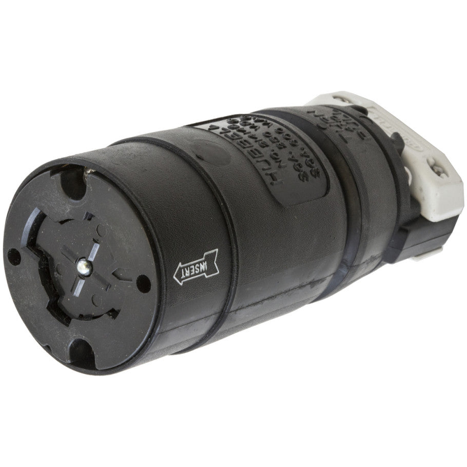 Hubbellock Connector Body With Black Nylon Housing and Thermoplastic Interior, 30A, 600Vac 3P4W
