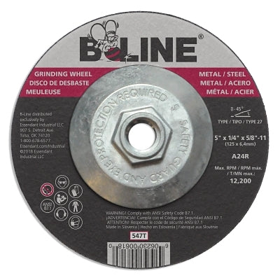 Depressed Center Grinding Wheel, 5 in dia, 1/4 in Thick, 5/8 in to 11 in Arbor, 24 Grit, Aluminum Oxide