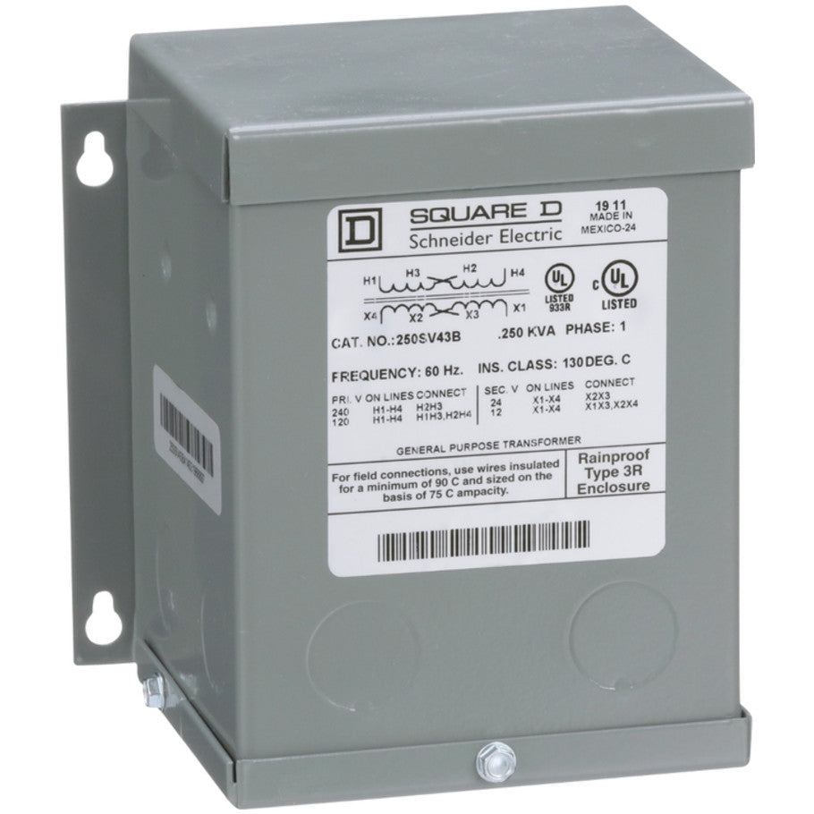 Dry Type Transformer, Buck Boost, General Purpose, 1 Phase, 0.25 kVA, 120 x 240V Primary, 12/24V Secondary, NEMA 1/3R