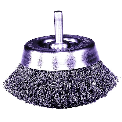Stem-Mounted Crimped Wire Cup Brush, 1-3/4 in Dia., .006 in Steel