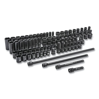 Impact Socket Set, 3/8 in Dr, 6-point, SAE/Metric, 3/16 in to 4mm, 80-Pc Deep/Standard Lengths, Incl Blow Mold Case