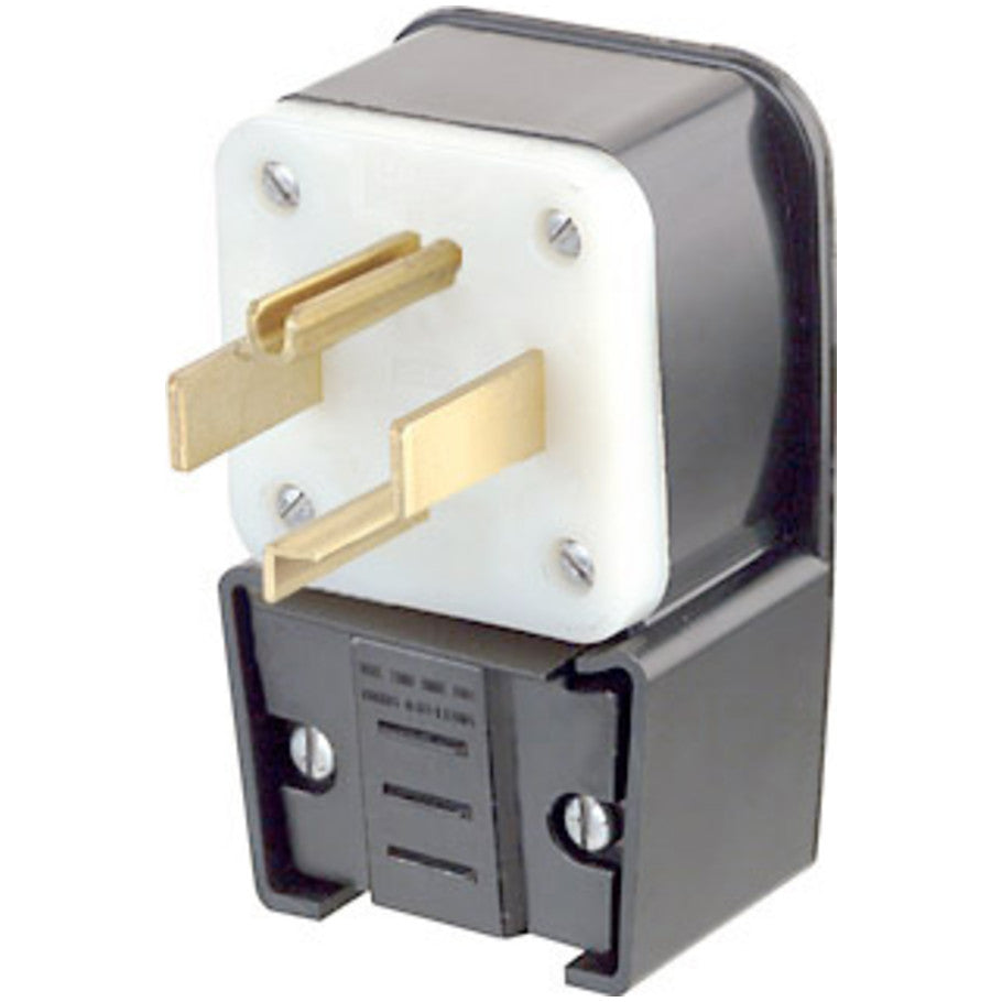 Industrial Grade Straight Blade Plug, Angled, 30A, 125/250V, 3P4W, NEMA 14-30P, Black