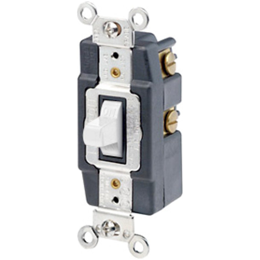 Toggle AC Quiet Switch, SPDT, Momentary Contact, Center OFF, 20A, 120/277V, Back and Side Wired, White