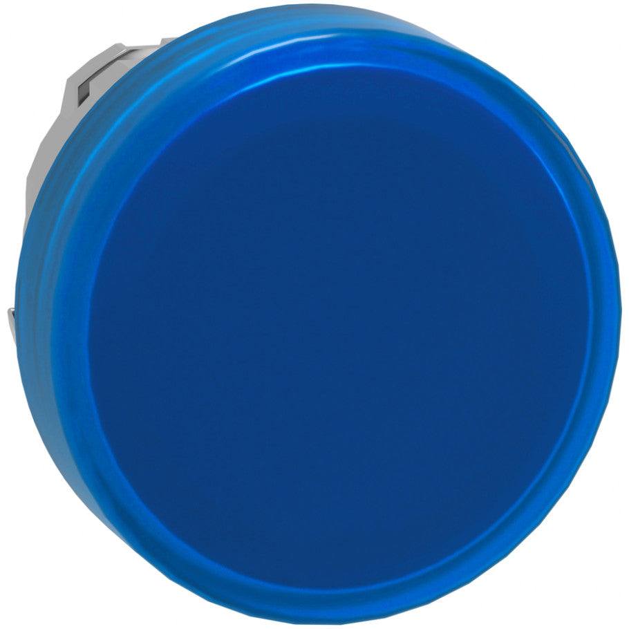 Head for pilot light, Harmony XB4, metal, blue, 22mm, universal LED, plain lens