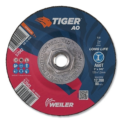 Tiger AO Cutting Wheel, 5 in dia x 0.045 in Thick, 5/8 -11 in UNC Arbor, A60T, Type 27