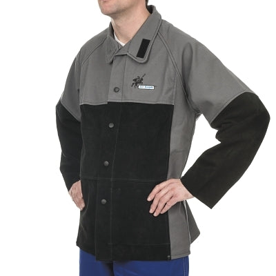 Welding Jacket, 3X-Large, Flame Retardant Cotton, Black/Gray