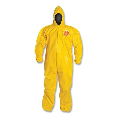 Tychem 2000 Coverall, Bound Seams, Attached Hood, Elastic Wrists and Ankles, Front Zipper, Storm Flap, Yellow, X-Large