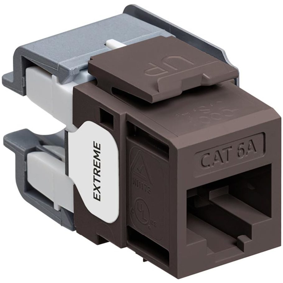 eXtreme, QuickPort, Jack, Plastic, Cat 6A, 1-Port, UTP, Channel-Rated, 110 Termination, T568A/B Wiring, Brown