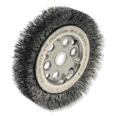 Maximum Density Crimped Wire Wheel Brush, 4-1/4 in dia, 3/4 in W face, Steel, 6000 RPM