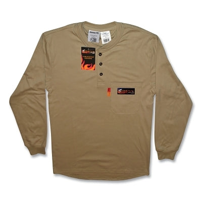 FR Treated Henley Shirts, 2X-Large, Khaki
