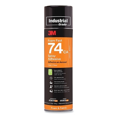 3M 051111-97967 FoamFast Spray Adhesive, 74CA, 24 fl oz Can, Aerosol Can, Clear, Contains 1,1-Difluoroethane