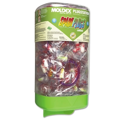 PlugStation Earplug Dispenser, Disposable Plastic Bottle, Foam Earplugs, Assorted Color Swirls/Streaks, SparkPlugs