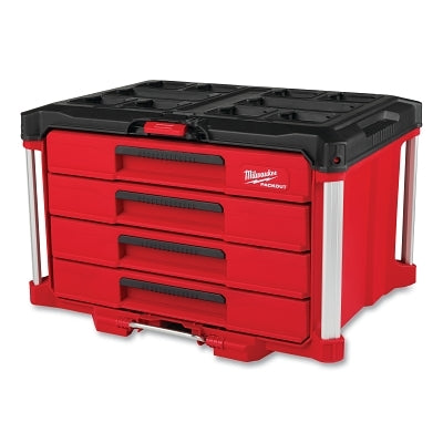 PACKOUT Multi-Drawer Tool Box, 4-Drawer, 50 lb Weight Cap, 22.2 in W x 16.3 in D x 14.3 in H, Polypropylene, Red/Blk