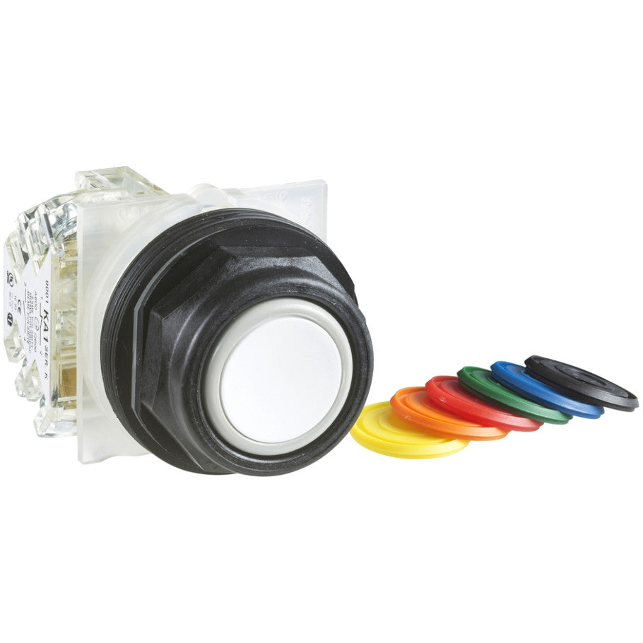 Push button, Harmony 9001SK, plastic, flush, 7 colours choice, 30mm, spring return, 1 C/O