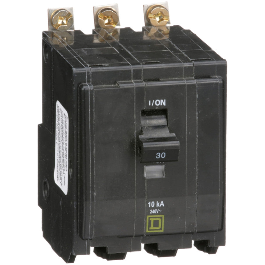 Mini circuit breaker, QO, 30A, 3 pole, 120/240VAC, 10kA, bolt on