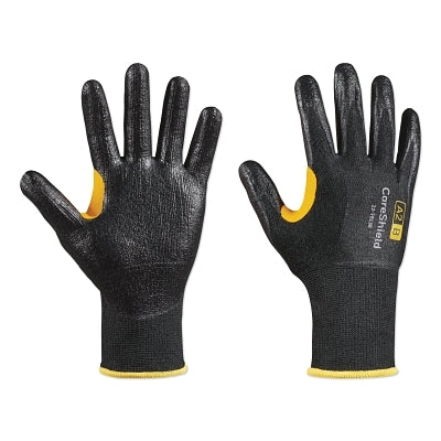 CoreShield A2/B Coated Cut Resistant Gloves, 9/L, HPPE Black Liner, Smooth Nitrile Black Coating, 13 ga