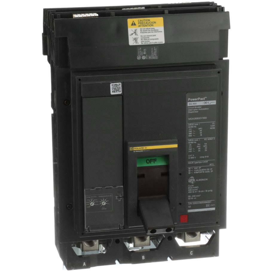 Circuit Breaker, Powerpact M, I-Line,Adj Trip, 300A-800A, 3 -Pole, 18 Ka, 600V, Kirk Keylock,ABC Phasing