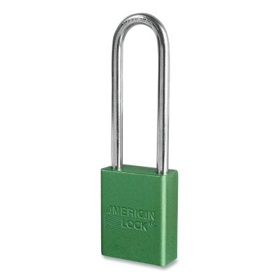 Anodized Aluminum Safety Padlock, 1/4 in dia, 3 in L, 25/32 in W, Green, Keyed Alike, Keyed - 46744