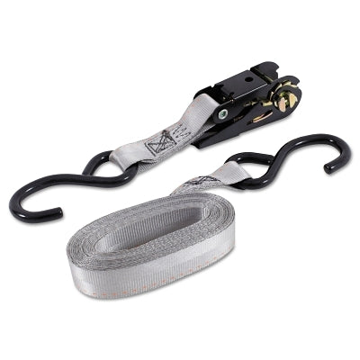 Ratchet Tie-Down Strap, High Tension, Vinyl-Coated S-Hooks, 1 in W x 14 ft L, 500 lb Load Capacity