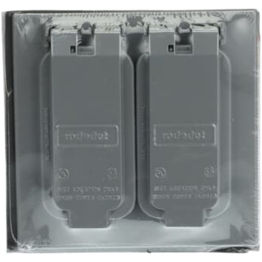 Red-Dot Weatherproof Cover, Die-Cast Aluminum, Lift Lid, Silver, 2-Gang, (2) Duplex Receptacle