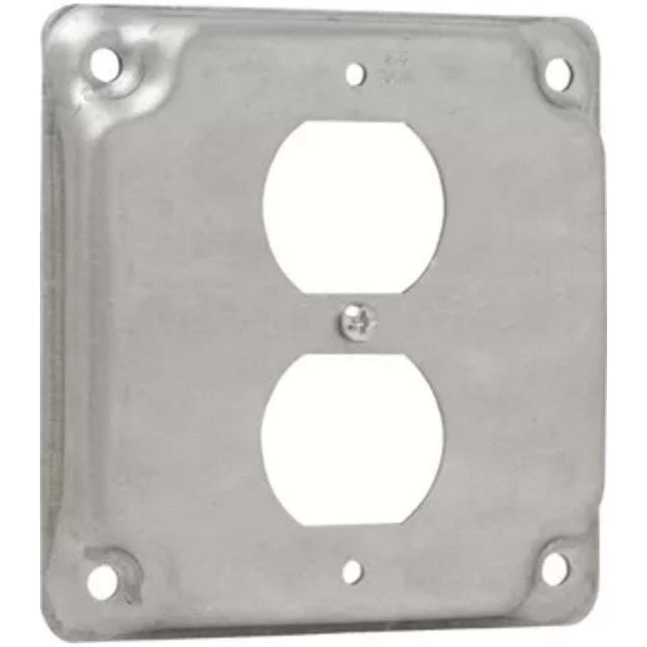 4 in. Square Surface Cover, Steel, Raised 1/2 in., (1)Duplex Receptacle