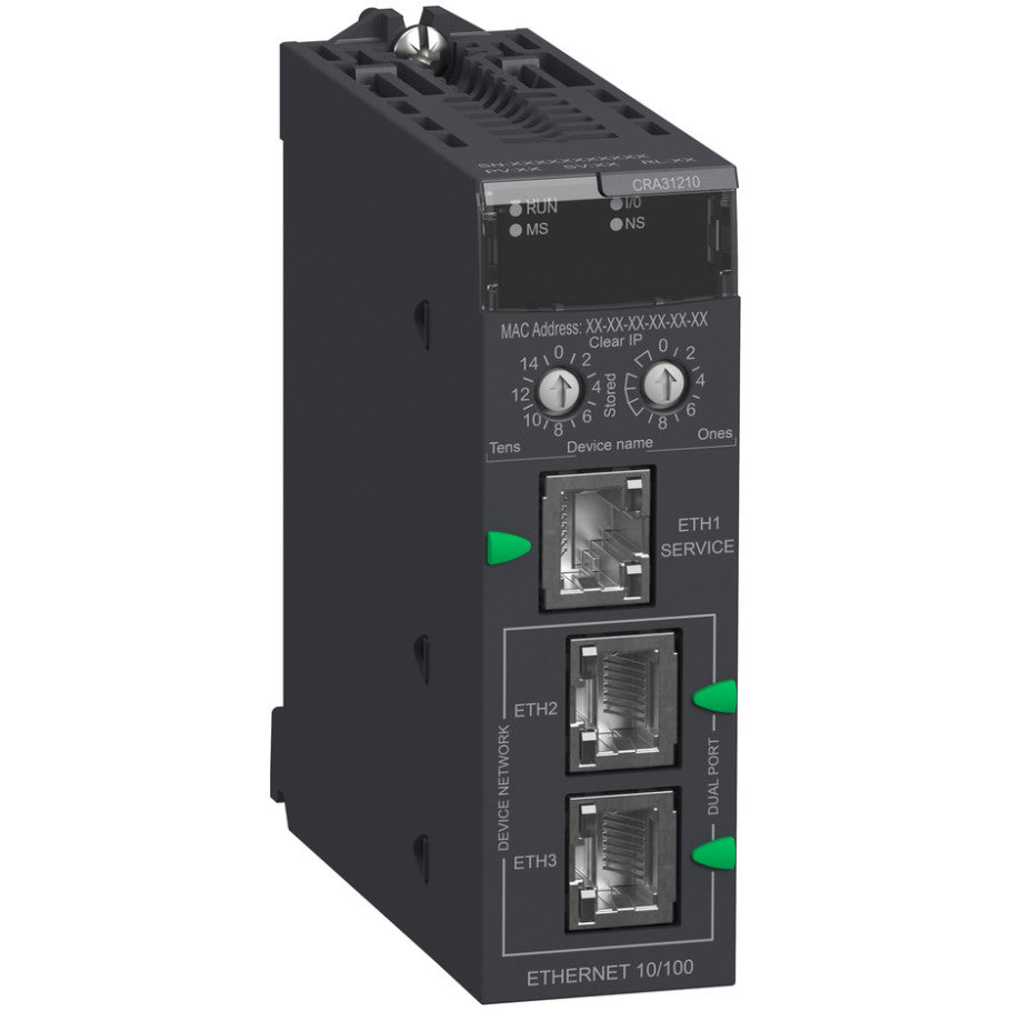 Modicon X80, Ethernet RIO Drop Adaptor, 3-Ports