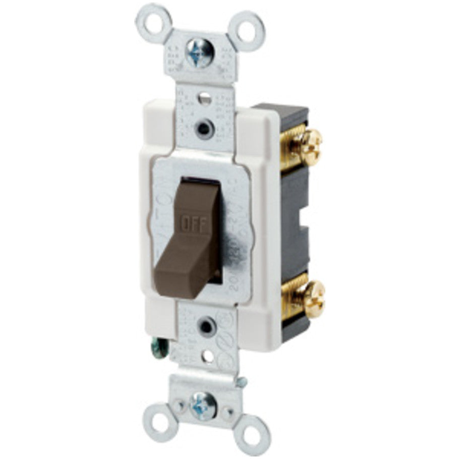 Commercial Spec Grade Toggle AC Quiet Switch, 1-Pole, 20A, 120/277V, Back and Side Wired, Brown