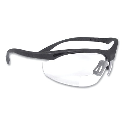 Cheaters Bi-Focal Safety Glass, 2 Diopter, Polycarbonate, Black, Nylon