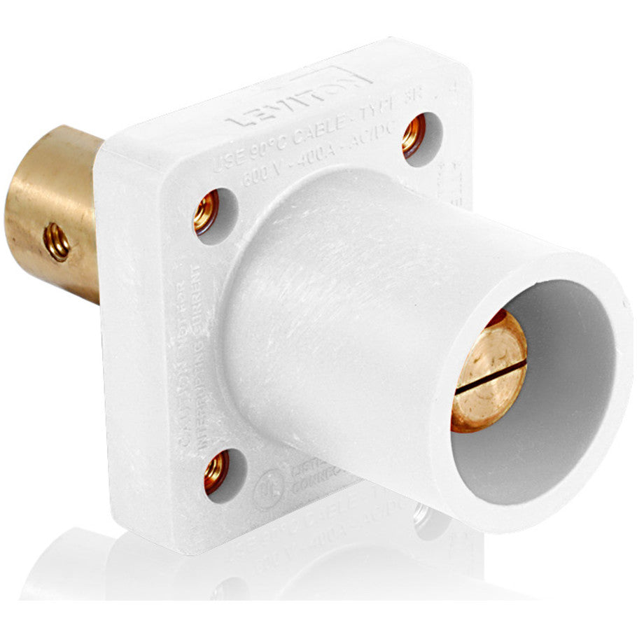 Male Receptacle, 90-Degree,  2 - 4/0 AWG, Half Round w/ Tapped Hole, White