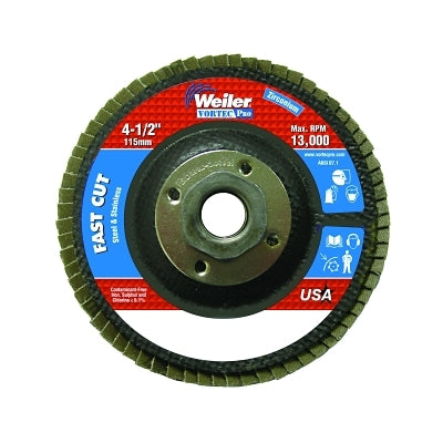 Vortec Pro Abrasive Flap Disc, 4-1/2 in dia, 120 Grit, 5/8 in-11, 13000 rpm, Type 29