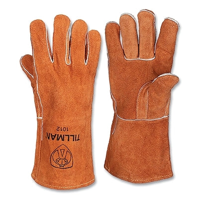 Stick Welding Gloves, 1012B, Split Cowhide Cotton, Large, Brown, 14 in Cuff