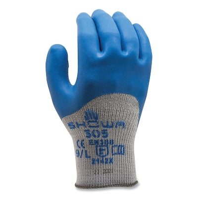 305 Latex Coated Gloves, 8/Medium, Blue/Grey
