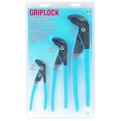 GRIPLOCK Tongue and Groove Plier Set, 3-Pc, 6.5 in/9.5 in/12.5 in OAL, V-Jaws