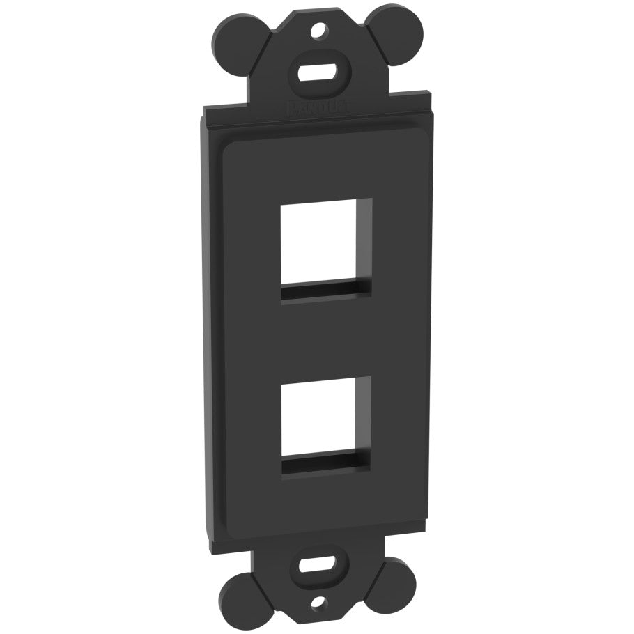 NetKey, Adapter, ABS, 2-Port, Flat, Screw Mount, Black, 4.06 H x 1.42 W x 0.45 D in.