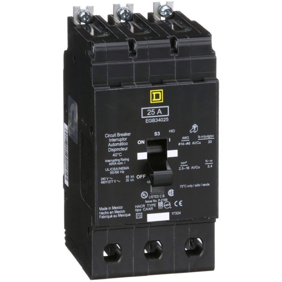 Mini circuit breaker, E-Frame, 25A, 3 pole, 480Y/277VAC, 65kA max, bolt on  TAA