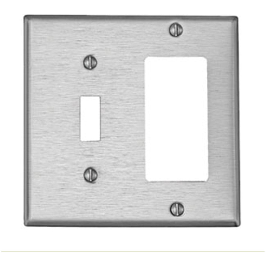 Wall Plate, 2-Gang, (1) Toggle Switch (1) Decora/GFCI Device, Device-Mount, 430 Stainless Steel
