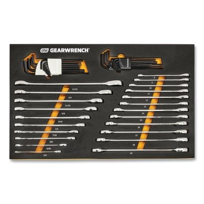 90T Modular Combination SAE/Metric Ratcheting Wrench/Hex Key Set, SAE/Metric, Includes Precut EVA Foam Tray, 44-Pc